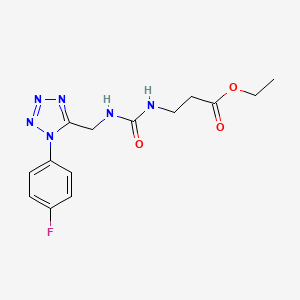 molecular formula C14H17FN6O3 B2503234 ethyl 3-(3-((1-(4-fluorophenyl)-1H-tetrazol-5-yl)methyl)ureido)propanoate CAS No. 897624-10-1
