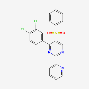 molecular formula C21H13Cl2N3O2S B2503241 4-(3,4-Dichlorophenyl)-5-(phenylsulfonyl)-2-(2-pyridinyl)pyrimidine CAS No. 339107-70-9