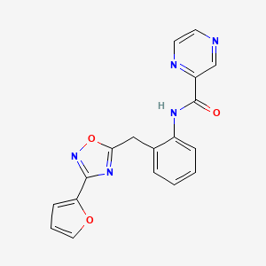 molecular formula C18H13N5O3 B2503243 N-(2-((3-(furan-2-yl)-1,2,4-oxadiazol-5-yl)methyl)phenyl)pyrazine-2-carboxamide CAS No. 1797598-39-0