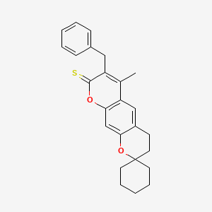 molecular formula C25H26O2S B2503254 7'-benzyl-6'-methyl-3',4'-dihydro-8'H-spiro[cyclohexane-1,2'-pyrano[3,2-g]chromene]-8'-thione CAS No. 1014087-16-1