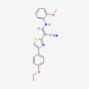 molecular formula C21H19N3O2S B2503261 (E)-2-(4-(4-ethoxyphenyl)thiazol-2-yl)-3-((2-methoxyphenyl)amino)acrylonitrile CAS No. 476675-74-8