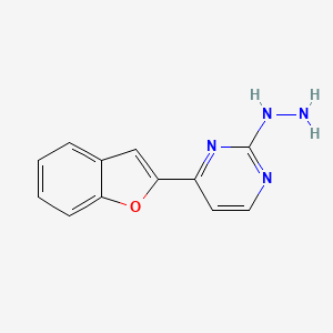 molecular formula C12H10N4O B2503262 4-(1-苯并呋喃-2-基)-2-肼基嘧啶 CAS No. 1108234-21-4