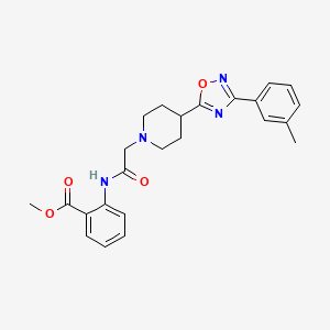 molecular formula C24H26N4O4 B2503265 Methyl 2-(2-(4-(3-(m-tolyl)-1,2,4-oxadiazol-5-yl)piperidin-1-yl)acetamido)benzoate CAS No. 1251703-71-5