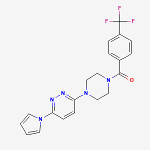 molecular formula C20H18F3N5O B2503266 (4-(6-(1H-pyrrol-1-yl)pyridazin-3-yl)piperazin-1-yl)(4-(trifluoromethyl)phenyl)methanone CAS No. 1396870-73-7