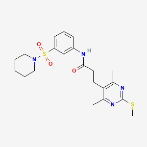 molecular formula C21H28N4O3S2 B2503269 3-(4,6-dimethyl-2-methylsulfanylpyrimidin-5-yl)-N-(3-piperidin-1-ylsulfonylphenyl)propanamide CAS No. 924437-72-9
