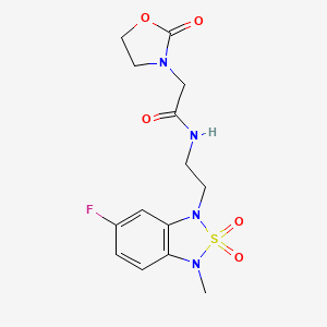 molecular formula C14H17FN4O5S B2503282 N-(2-(6-fluoro-3-methyl-2,2-dioxidobenzo[c][1,2,5]thiadiazol-1(3H)-yl)ethyl)-2-(2-oxooxazolidin-3-yl)acetamide CAS No. 2034240-32-7