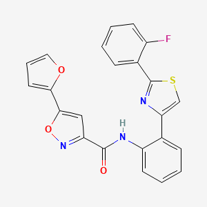 molecular formula C23H14FN3O3S B2503298 N-(2-(2-(2-fluorophenyl)thiazol-4-yl)phenyl)-5-(furan-2-yl)isoxazole-3-carboxamide CAS No. 1797722-18-9