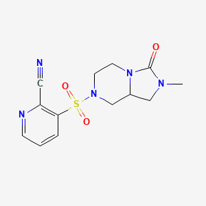 molecular formula C13H15N5O3S B2503305 3-[(2-Methyl-3-oxo-5,6,8,8a-tetrahydro-1H-imidazo[1,5-a]pyrazin-7-yl)sulfonyl]pyridine-2-carbonitrile CAS No. 2223772-09-4