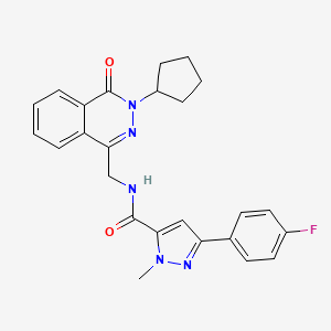 molecular formula C25H24FN5O2 B2503307 N-((3-cyclopentyl-4-oxo-3,4-dihydrophthalazin-1-yl)methyl)-3-(4-fluorophenyl)-1-methyl-1H-pyrazole-5-carboxamide CAS No. 1421443-93-7