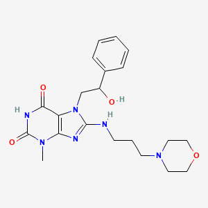 molecular formula C21H28N6O4 B2503317 7-(2-hydroxy-2-phenylethyl)-3-methyl-8-((3-morpholinopropyl)amino)-1H-purine-2,6(3H,7H)-dione CAS No. 879072-10-3