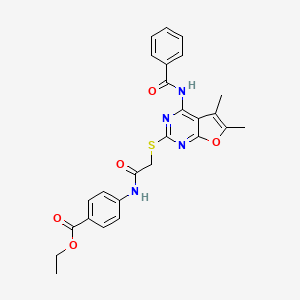 molecular formula C26H24N4O5S B2503327 4-[[2-(4-苯甲酰胺基-5,6-二甲基呋喃[2,3-d]嘧啶-2-基)硫代乙酰基]氨基]苯甲酸乙酯 CAS No. 612522-57-3