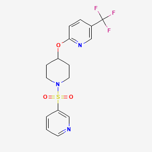 molecular formula C16H16F3N3O3S B2503367 2-((1-(Pyridin-3-ylsulfonyl)piperidin-4-yl)oxy)-5-(trifluoromethyl)pyridine CAS No. 1421457-01-3