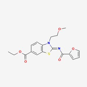 molecular formula C18H18N2O5S B2503369 (Z)-ethyl 2-((furan-2-carbonyl)imino)-3-(2-methoxyethyl)-2,3-dihydrobenzo[d]thiazole-6-carboxylate CAS No. 1164498-63-8