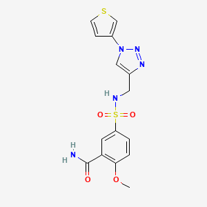 2-methoxy-5-(N-((1-(thiophen-3-yl)-1H-1,2,3-triazol-4-yl)methyl)sulfamoyl)benzamide