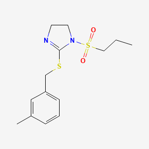 molecular formula C14H20N2O2S2 B2503431 2-[(3-Methylphenyl)methylsulfanyl]-1-propylsulfonyl-4,5-dihydroimidazole CAS No. 868217-65-6