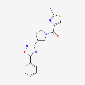 molecular formula C17H16N4O2S B2503432 (2-Methylthiazol-4-yl)(3-(5-phenyl-1,2,4-oxadiazol-3-yl)pyrrolidin-1-yl)methanone CAS No. 2034352-88-8