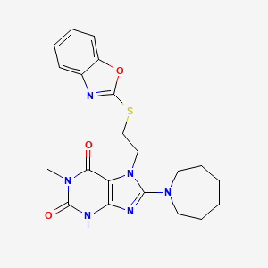 molecular formula C22H26N6O3S B2503441 8-(Azepan-1-yl)-7-[2-(1,3-benzoxazol-2-ylsulfanyl)ethyl]-1,3-dimethylpurine-2,6-dione CAS No. 501352-39-2