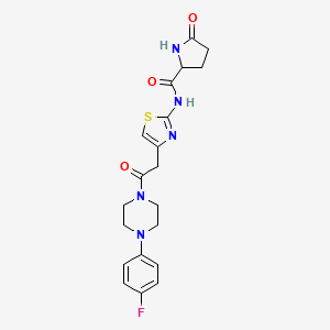 molecular formula C20H22FN5O3S B2503448 N-(4-(2-(4-(4-fluorophenyl)piperazin-1-yl)-2-oxoethyl)thiazol-2-yl)-5-oxopyrrolidine-2-carboxamide CAS No. 1048676-60-3