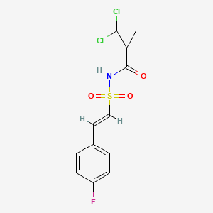 molecular formula C12H10Cl2FNO3S B2503451 2,2-Dichloro-N-[(E)-2-(4-fluorophenyl)ethenyl]sulfonylcyclopropane-1-carboxamide CAS No. 1465717-99-0