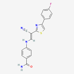 molecular formula C19H13FN4OS B2503455 (E)-4-((2-cyano-2-(4-(4-fluorophenyl)thiazol-2-yl)vinyl)amino)benzamide CAS No. 369392-70-1