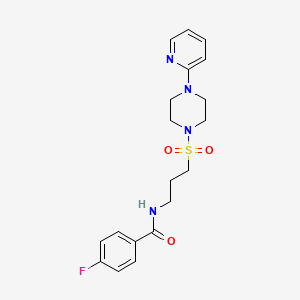 molecular formula C19H23FN4O3S B2503464 4-fluoro-N-(3-((4-(pyridin-2-yl)piperazin-1-yl)sulfonyl)propyl)benzamide CAS No. 1021258-89-8