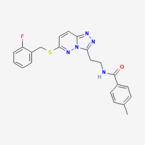 molecular formula C22H20FN5OS B2503515 N-(2-(6-((2-fluorobenzyl)thio)-[1,2,4]triazolo[4,3-b]pyridazin-3-yl)ethyl)-4-methylbenzamide CAS No. 872995-31-8