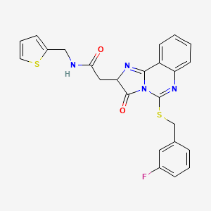 molecular formula C24H19FN4O2S2 B2503523 2-[5-[(3-fluorophenyl)methylsulfanyl]-3-oxo-2H-imidazo[1,2-c]quinazolin-2-yl]-N-(thiophen-2-ylmethyl)acetamide CAS No. 959518-87-7