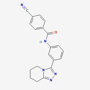 molecular formula C20H17N5O B2503530 4-cyano-N-[3-(5,6,7,8-tetrahydro[1,2,4]triazolo[4,3-a]pyridin-3-yl)phenyl]benzamide CAS No. 1775298-73-1