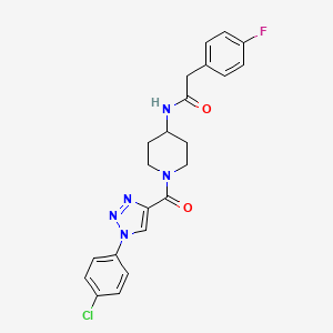 molecular formula C22H21ClFN5O2 B2503539 N-(1-(1-(4-chlorophenyl)-1H-1,2,3-triazole-4-carbonyl)piperidin-4-yl)-2-(4-fluorophenyl)acetamide CAS No. 1251589-10-2