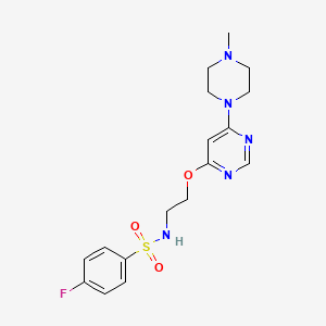 molecular formula C17H22FN5O3S B2503548 4-fluoro-N-(2-((6-(4-methylpiperazin-1-yl)pyrimidin-4-yl)oxy)ethyl)benzenesulfonamide CAS No. 1171728-93-0