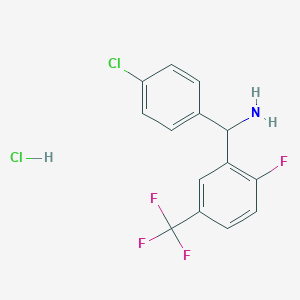 molecular formula C14H11Cl2F4N B2503549 (4-Chlorophenyl)-[2-fluoro-5-(trifluoromethyl)phenyl]methanamine;hydrochloride CAS No. 2243516-77-8