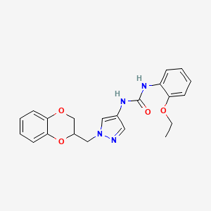molecular formula C21H22N4O4 B2503552 1-(1-((2,3-dihydrobenzo[b][1,4]dioxin-2-yl)methyl)-1H-pyrazol-4-yl)-3-(2-ethoxyphenyl)urea CAS No. 1797639-52-1