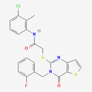 molecular formula C22H17ClFN3O2S2 B2503560 N-(3-chloro-2-methylphenyl)-2-{[3-(2-fluorobenzyl)-4-oxo-3,4-dihydrothieno[3,2-d]pyrimidin-2-yl]sulfanyl}acetamide CAS No. 1252825-37-8