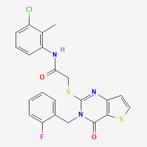 molecular formula C22H17ClFN3O2S2 B2503560 N-(3-chloro-2-methylphenyl)-2-({3-[(2-fluorophenyl)methyl]-4-oxo-3H,4H-thieno[3,2-d]pyrimidin-2-yl}sulfanyl)acetamide CAS No. 1252825-37-8