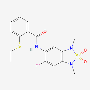 molecular formula C17H18FN3O3S2 B2503564 2-(ethylsulfanyl)-N-(6-fluoro-1,3-dimethyl-2,2-dioxo-1,3-dihydro-2lambda6,1,3-benzothiadiazol-5-yl)benzamide CAS No. 2034589-28-9