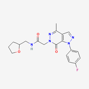 molecular formula C19H20FN5O3 B2503574 2-(1-(4-fluorophenyl)-4-methyl-7-oxo-1H-pyrazolo[3,4-d]pyridazin-6(7H)-yl)-N-((tetrahydrofuran-2-yl)methyl)acetamide CAS No. 946253-35-6