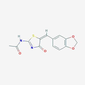 molecular formula C13H10N2O4S B250359 N-[5-(1,3-benzodioxol-5-ylmethylene)-4-oxo-1,3-thiazolidin-2-ylidene]acetamide 