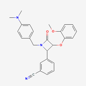 molecular formula C26H25N3O3 B2503594 3-[1-[[4-(二甲氨基)苯基]甲基]-3-(2-甲氧基苯氧基)-4-氧代氮杂环丁烷-2-基]苯甲腈 CAS No. 1197551-54-4