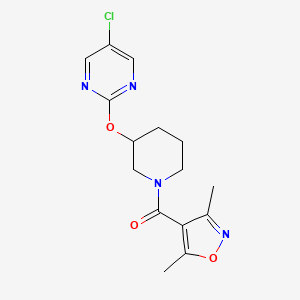 molecular formula C15H17ClN4O3 B2503595 (3-((5-Chloropyrimidin-2-yl)oxy)piperidin-1-yl)(3,5-dimethylisoxazol-4-yl)methanone CAS No. 2034398-48-4