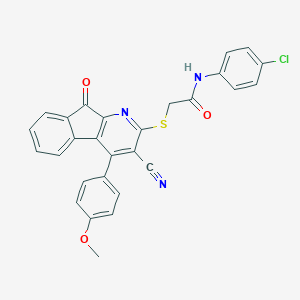 molecular formula C28H18ClN3O3S B250360 N-(4-chlorophenyl)-2-{[3-cyano-4-(4-methoxyphenyl)-9-oxo-9H-indeno[2,1-b]pyridin-2-yl]sulfanyl}acetamide 