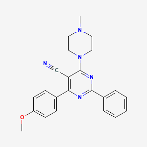 molecular formula C23H23N5O B2503619 4-(4-Methoxyphenyl)-6-(4-methylpiperazino)-2-phenyl-5-pyrimidinecarbonitrile CAS No. 338395-07-6