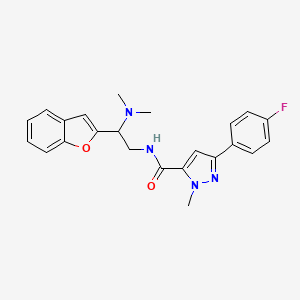molecular formula C23H23FN4O2 B2503638 N-(2-(benzofuran-2-yl)-2-(dimethylamino)ethyl)-3-(4-fluorophenyl)-1-methyl-1H-pyrazole-5-carboxamide CAS No. 2034311-28-7