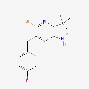 molecular formula C16H16BrFN2 B2503644 5-Bromo-6-[(4-fluorophenyl)methyl]-3,3-dimethyl-1,2-dihydropyrrolo[3,2-b]pyridine CAS No. 1799327-37-9