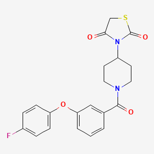 molecular formula C21H19FN2O4S B2503655 3-(1-(3-(4-氟苯氧基)苯甲酰)哌啶-4-基)噻唑烷-2,4-二酮 CAS No. 2034276-74-7