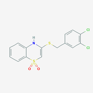 molecular formula C15H11Cl2NO2S2 B2503691 3-[(3,4-dichlorobenzyl)sulfanyl]-1lambda~6~,4-benzothiazine-1,1(4H)-dione CAS No. 477868-93-2