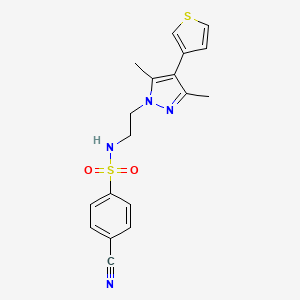 molecular formula C18H18N4O2S2 B2503715 4-cyano-N-(2-(3,5-dimethyl-4-(thiophen-3-yl)-1H-pyrazol-1-yl)ethyl)benzenesulfonamide CAS No. 2034376-93-5