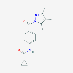 molecular formula C17H19N3O2 B250372 N-{4-[(3,4,5-trimethyl-1H-pyrazol-1-yl)carbonyl]phenyl}cyclopropanecarboxamide 