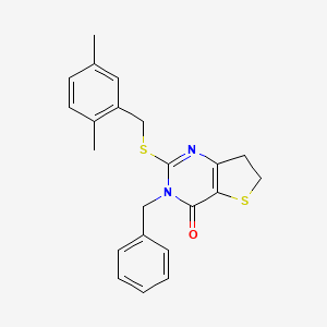 molecular formula C22H22N2OS2 B2503729 3-苄基-2-[(2,5-二甲基苯基)甲硫基]-6,7-二氢噻吩[3,2-d]嘧啶-4-酮 CAS No. 877618-97-8