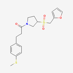 molecular formula C19H23NO4S2 B2503733 1-(3-((Furan-2-ylmethyl)sulfonyl)pyrrolidin-1-yl)-3-(4-(methylthio)phenyl)propan-1-one CAS No. 2034421-84-4