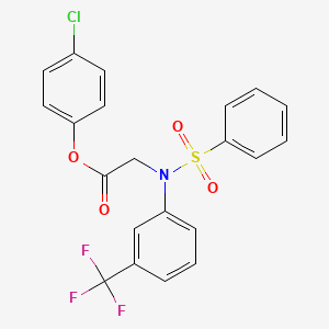molecular formula C21H15ClF3NO4S B2503748 4-Chlorophenyl 2-[(phenylsulfonyl)-3-(trifluoromethyl)anilino]acetate CAS No. 343373-84-2